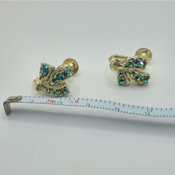 Vintage gold Teal Longcraft screw back earrings - Picture 6 of 7